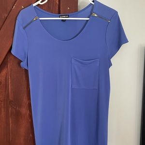 Blue express dress shirt, with zipper detail on shoulders